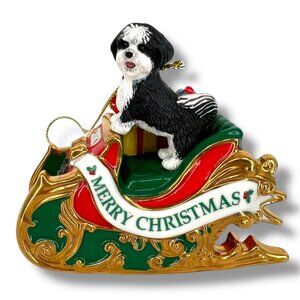 Danbury Mint Shih Tzu 2007 Annual Santas Helper Ornament Sleigh Christmas Decor